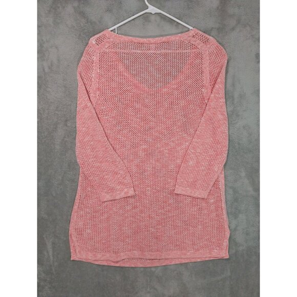 Talbots Sweater Womens 1X Pink Tunic Scoop Neck Open Knit Pima Cotton 3/4 Sleeve - Picture 2 of 7